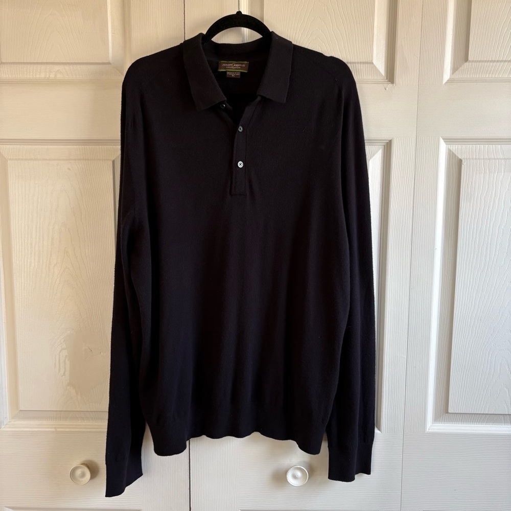 Joseph Abboud Polo Sweater XL Black Collared Preppy Career Academia Resort Knit